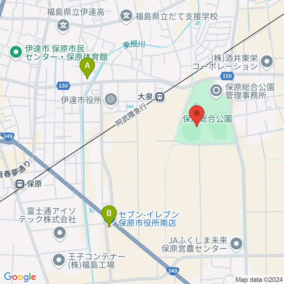 エフコム大泉球場周辺のコンビニエンスストア一覧地図