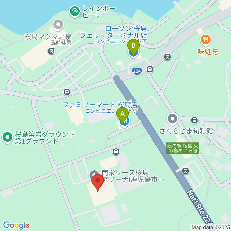 南栄リース桜島アリーナ周辺のコンビニエンスストア一覧地図