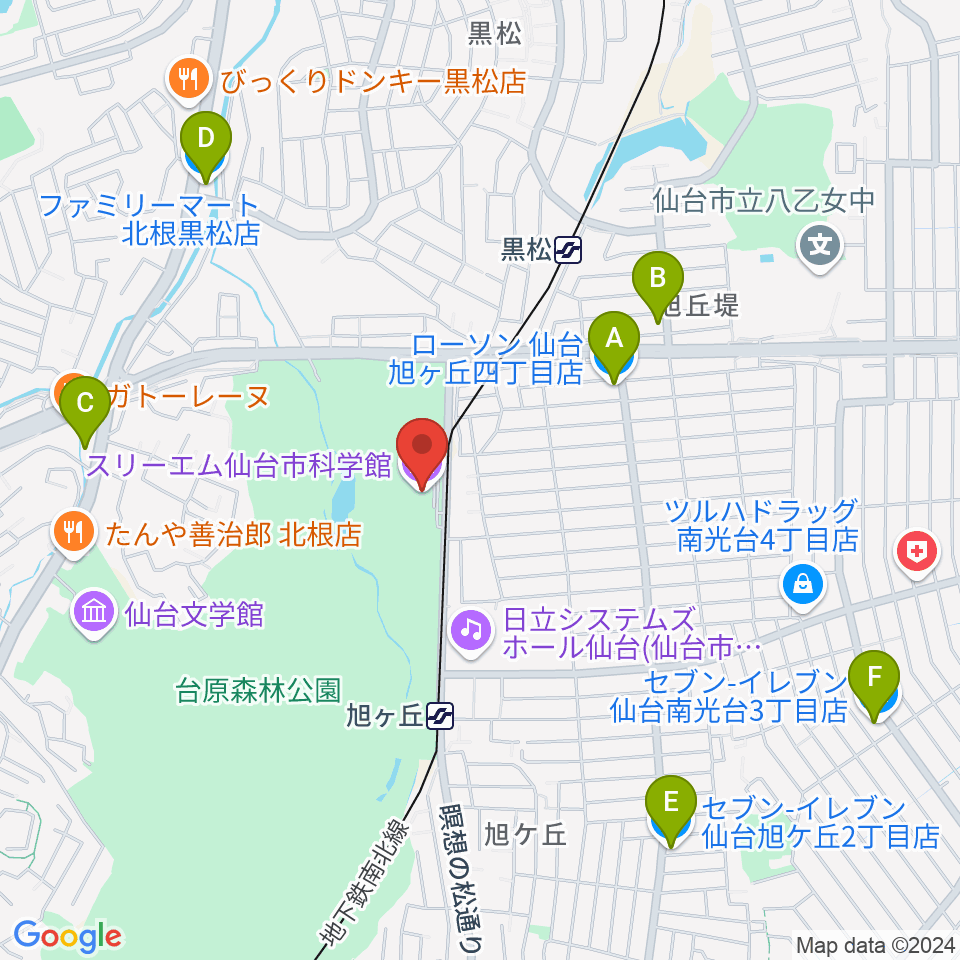 スリーエム仙台市科学館周辺のコンビニエンスストア一覧地図