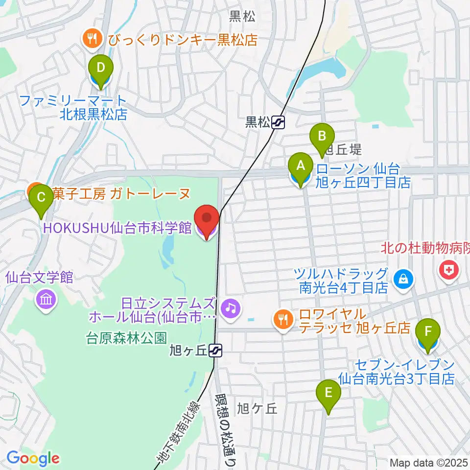 HOKUSHU仙台市科学館周辺のコンビニエンスストア一覧地図