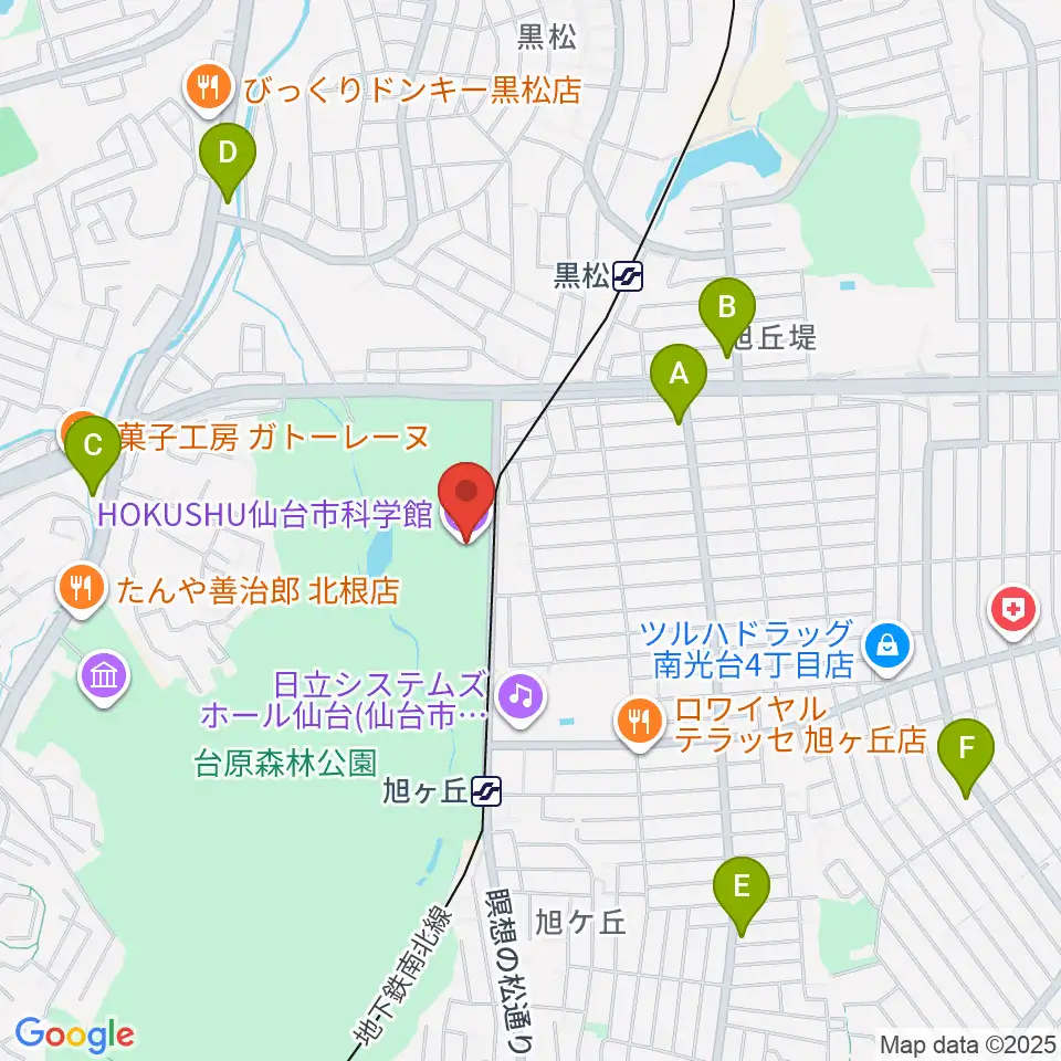 HOKUSHU仙台市科学館周辺のコンビニエンスストア一覧地図