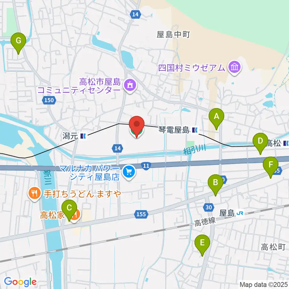 屋島レクザムフィールド周辺のコンビニエンスストア一覧地図