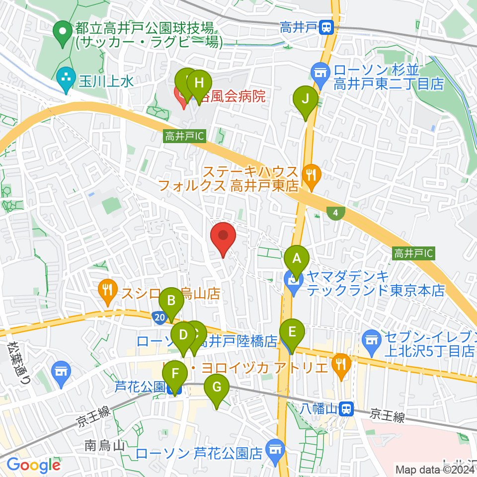 スタジオフォレスタ周辺のコンビニエンスストア一覧地図