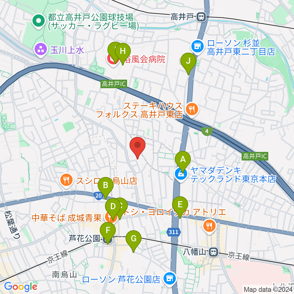 スタジオフォレスタ周辺のコンビニエンスストア一覧地図