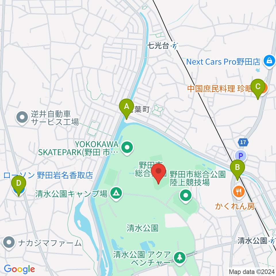 SAN-POWスタジアム野田周辺のコンビニエンスストア一覧地図