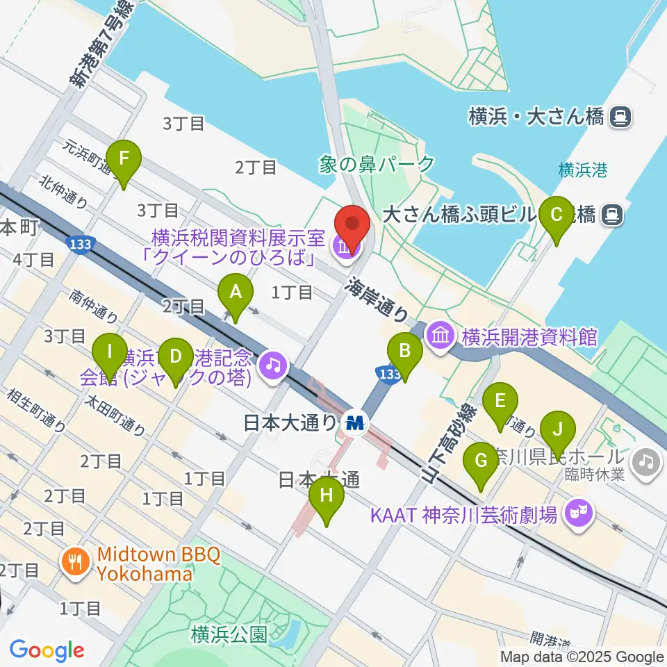 横浜税関資料展示室クイーンのひろば周辺のコンビニエンスストア一覧地図