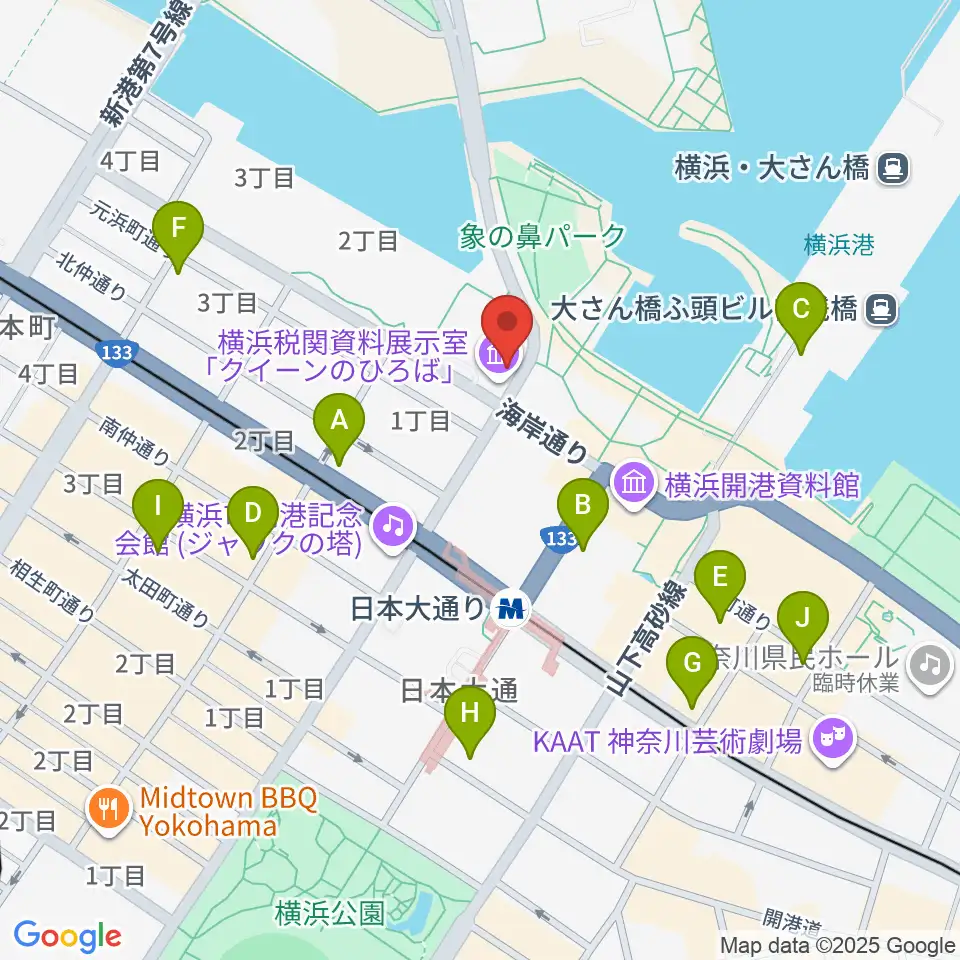 横浜税関資料展示室クイーンのひろば周辺のコンビニエンスストア一覧地図