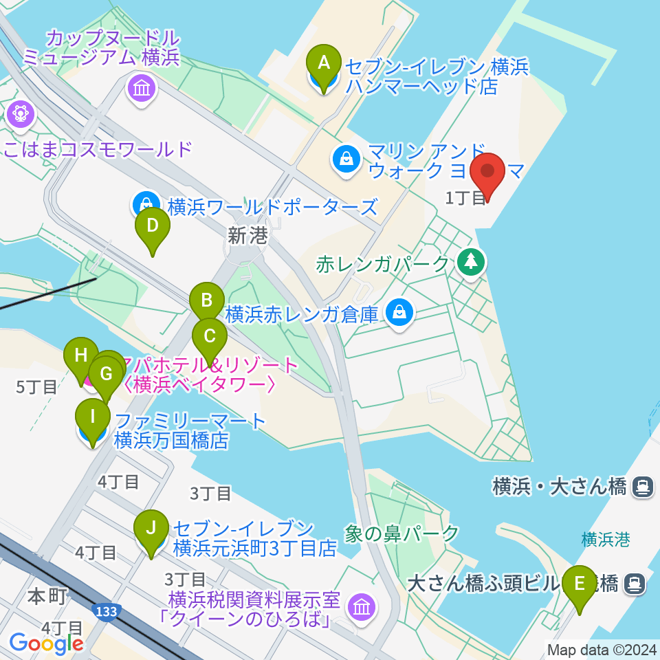 海上保安資料館横浜館周辺のコンビニエンスストア一覧地図