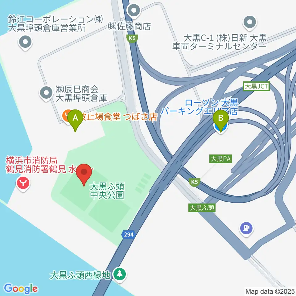 大黒ふ頭中央公園野球場周辺のコンビニエンスストア一覧地図