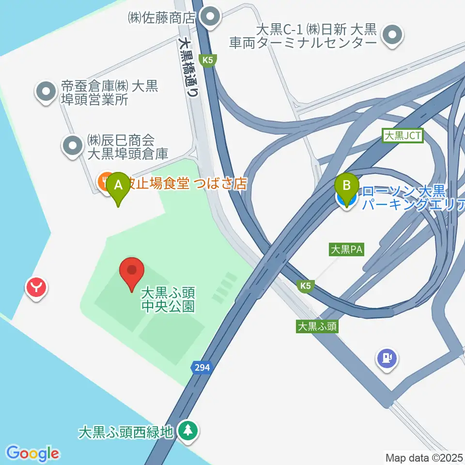 大黒ふ頭中央公園野球場周辺のコンビニエンスストア一覧地図