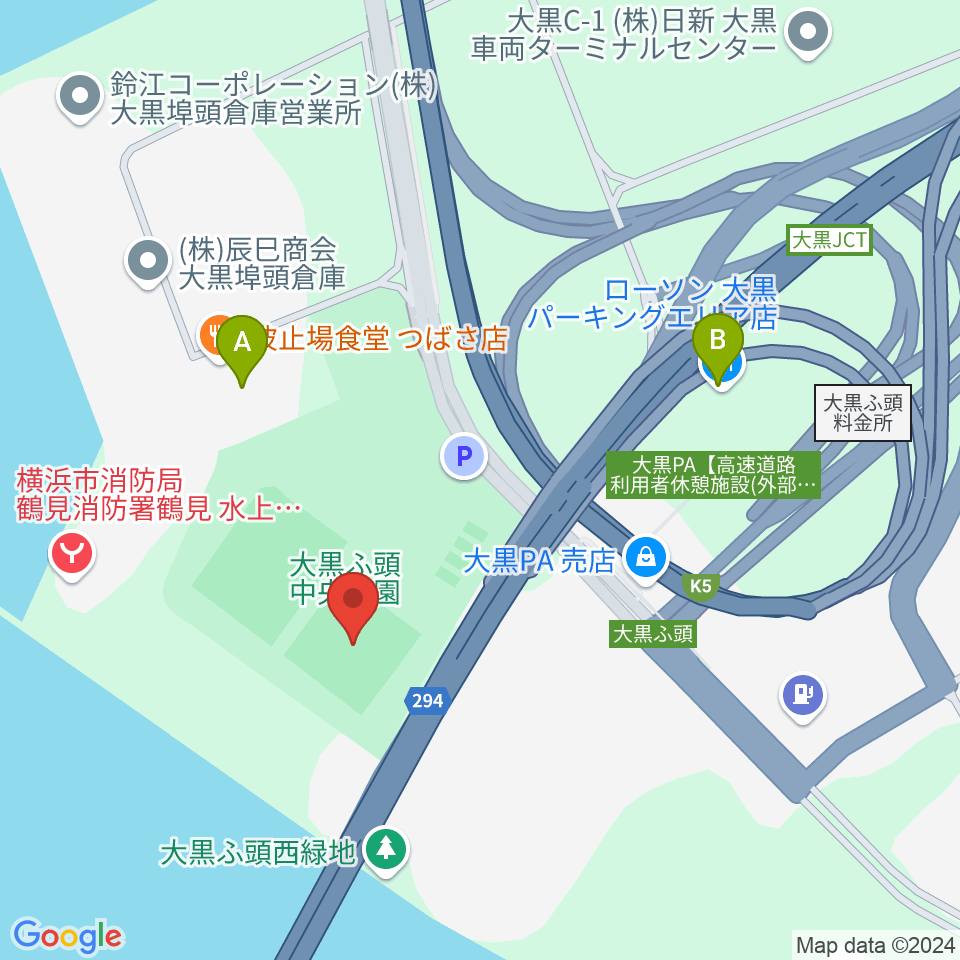 大黒ふ頭中央公園運動広場周辺のコンビニエンスストア一覧地図