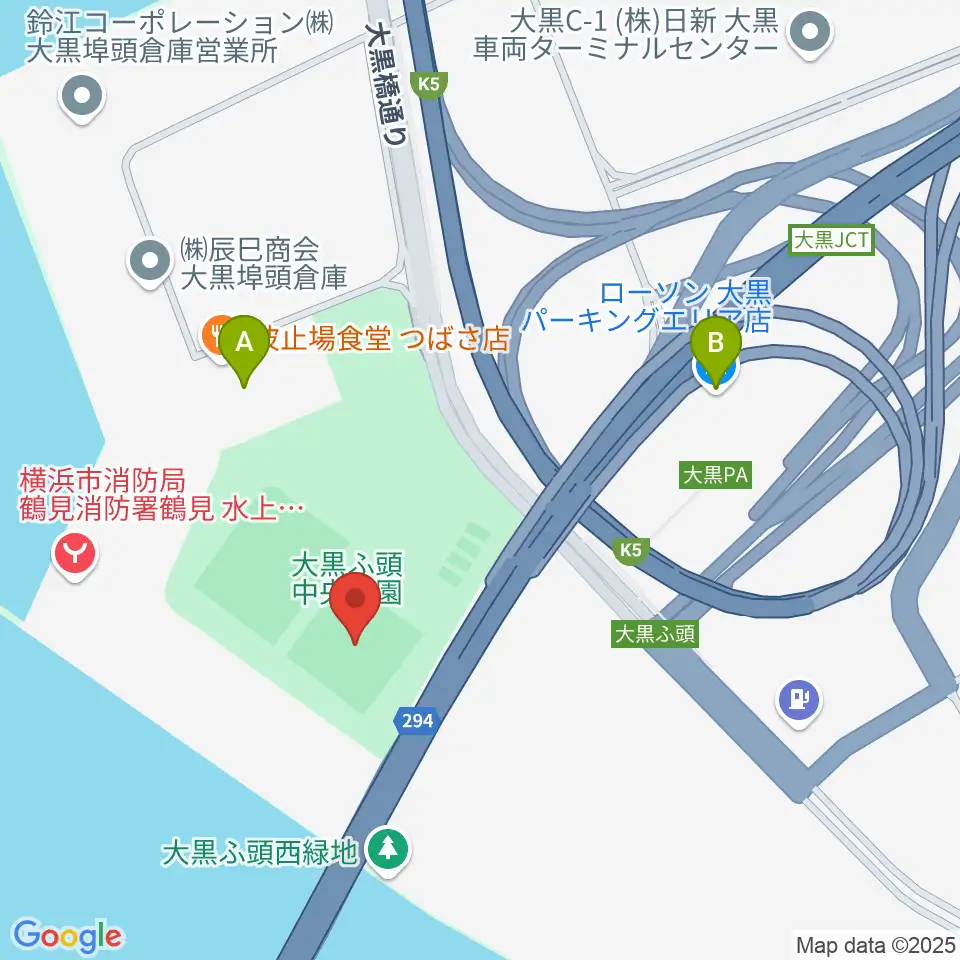 大黒ふ頭中央公園運動広場周辺のコンビニエンスストア一覧地図