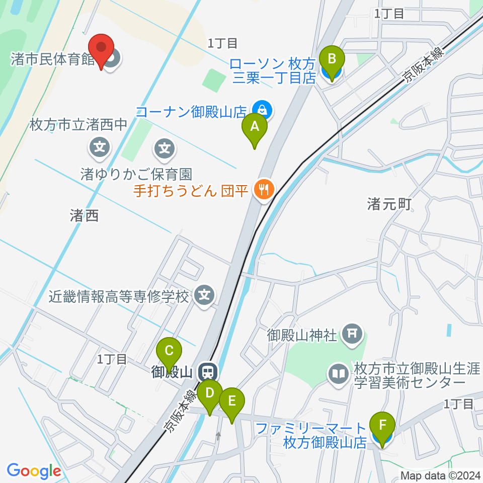 昌栄工務店ひらかた渚体育館周辺のコンビニエンスストア一覧地図