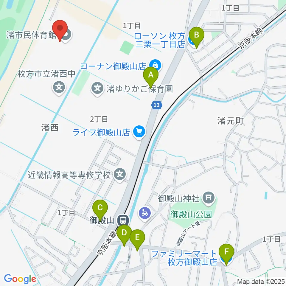 昌栄工務店ひらかた渚体育館周辺のコンビニエンスストア一覧地図