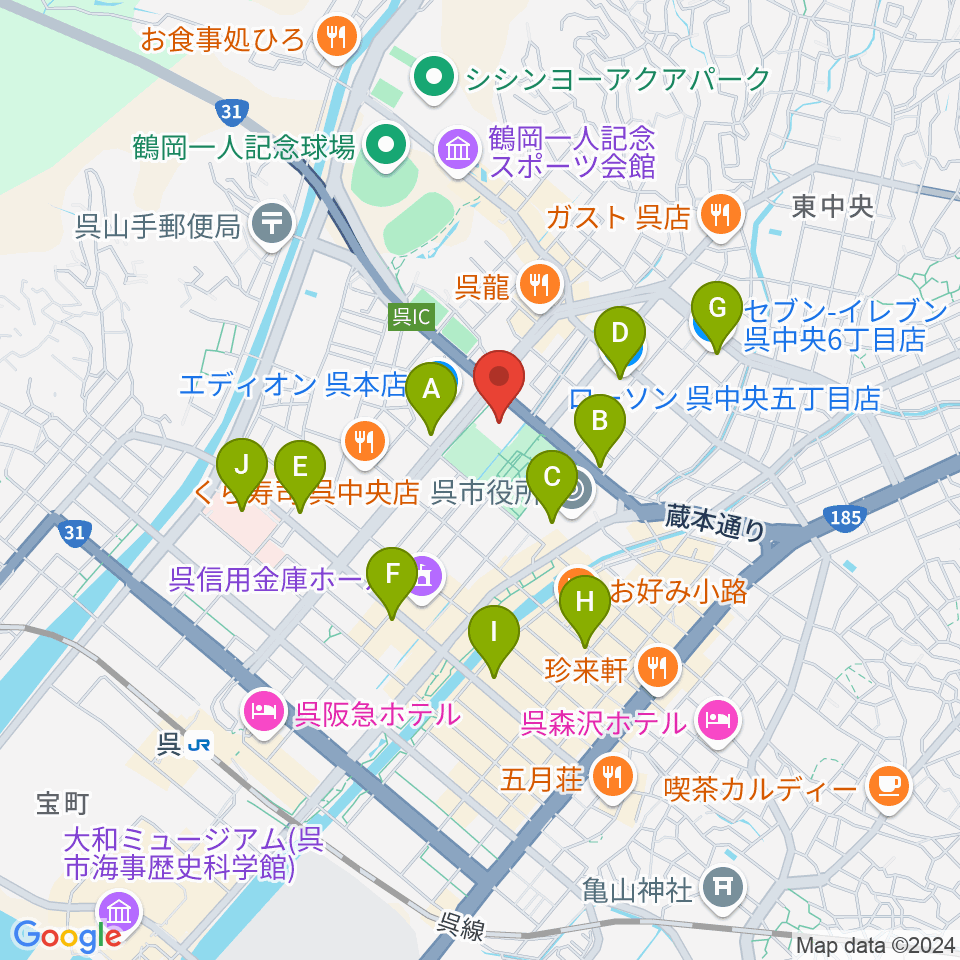 IHIアリーナ呉周辺のコンビニエンスストア一覧地図