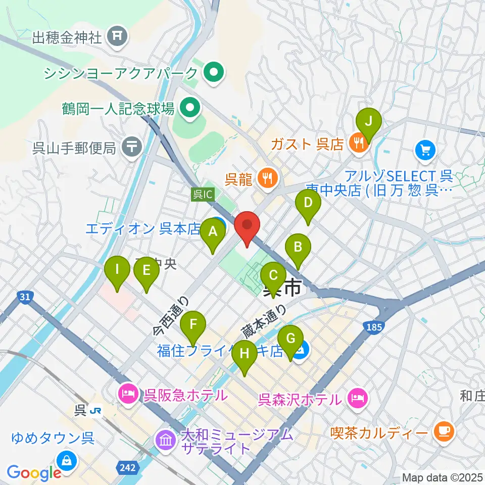 IHIアリーナ呉周辺のコンビニエンスストア一覧地図