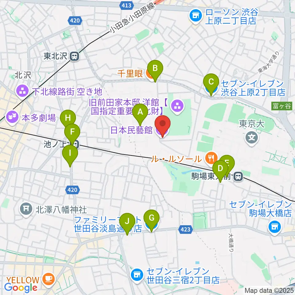 日本民藝館周辺のコンビニエンスストア一覧地図