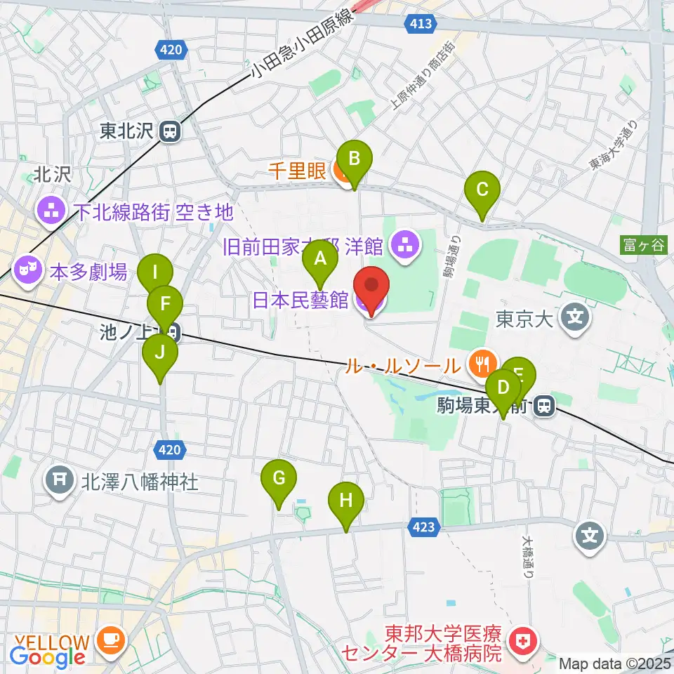日本民藝館周辺のコンビニエンスストア一覧地図