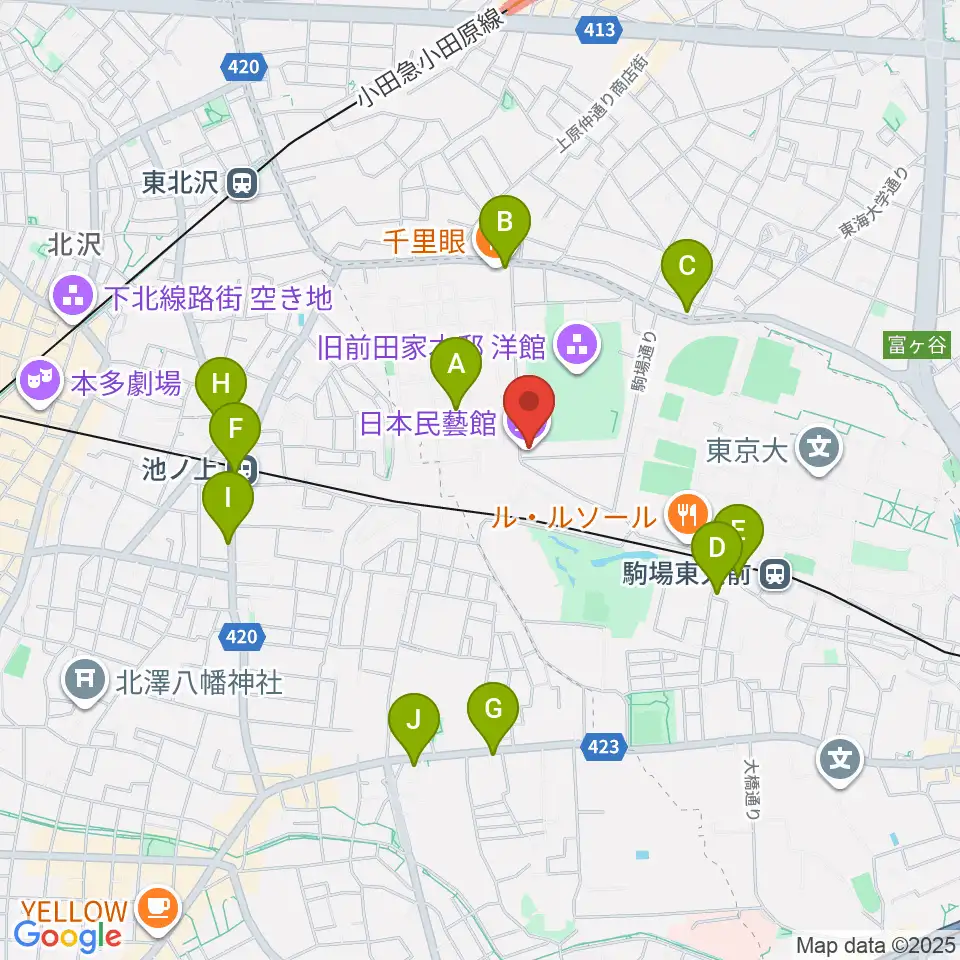 日本民藝館周辺のコンビニエンスストア一覧地図