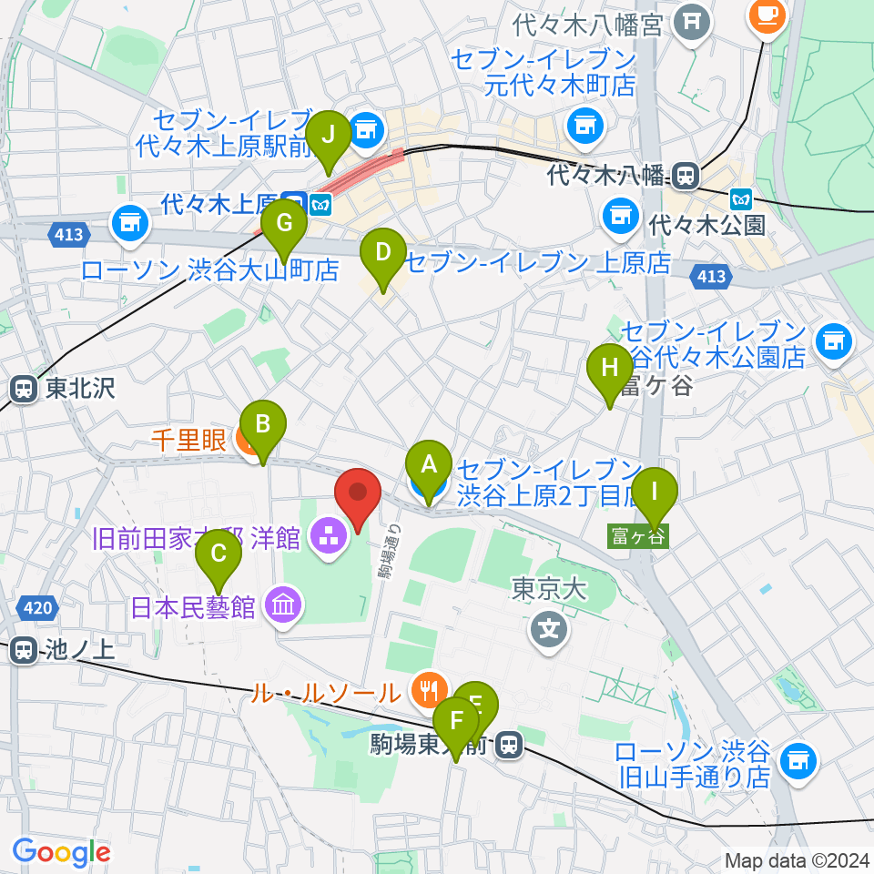 日本近代文学館周辺のコンビニエンスストア一覧地図