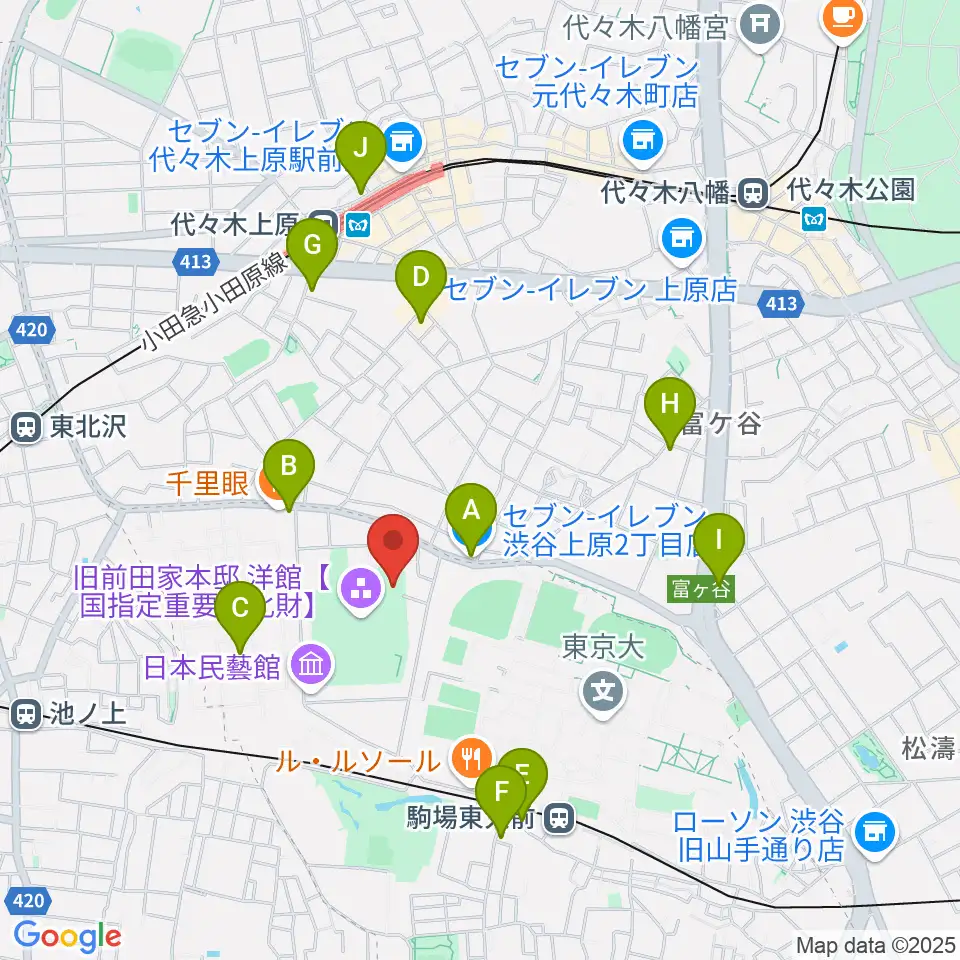 日本近代文学館周辺のコンビニエンスストア一覧地図