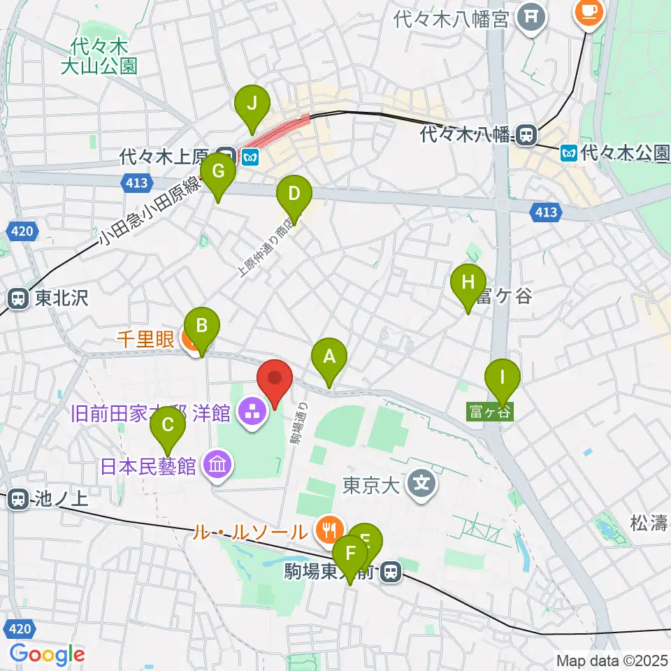 日本近代文学館周辺のコンビニエンスストア一覧地図