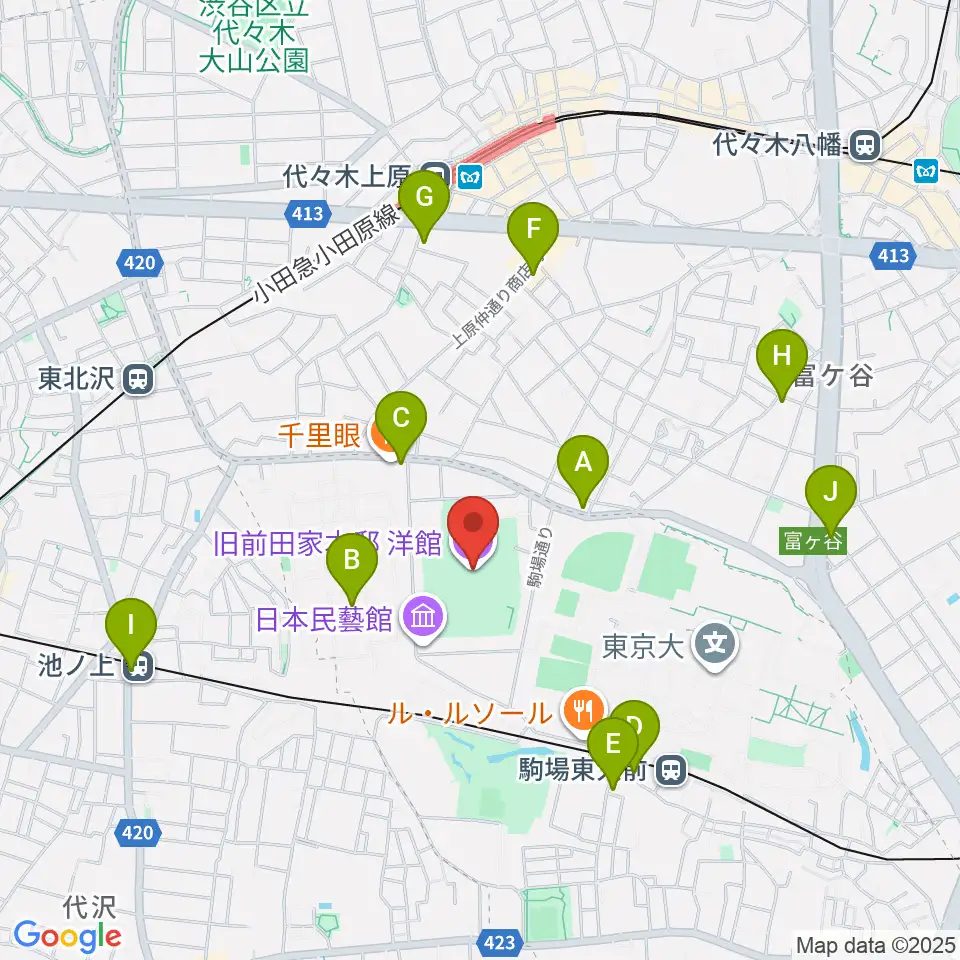 旧前田家本邸周辺のコンビニエンスストア一覧地図