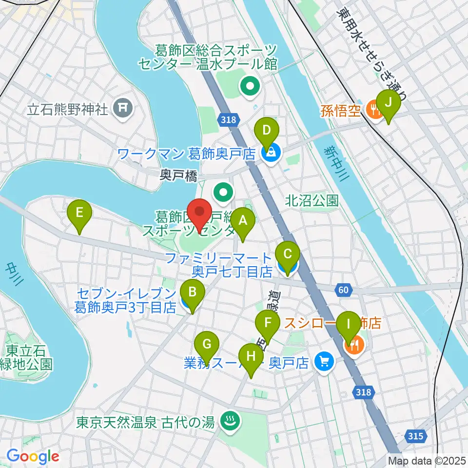 奥戸総合スポーツセンター陸上競技場周辺のコンビニエンスストア一覧地図