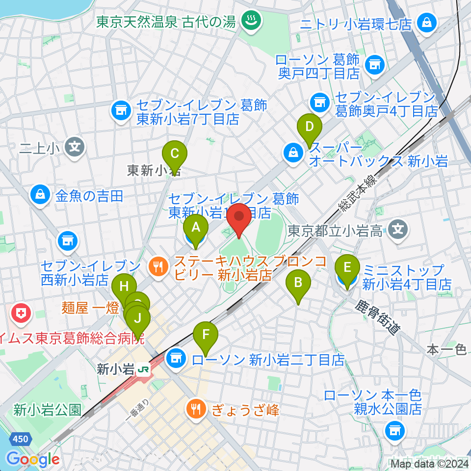 東新小岩運動場 野球場周辺のコンビニエンスストア一覧地図