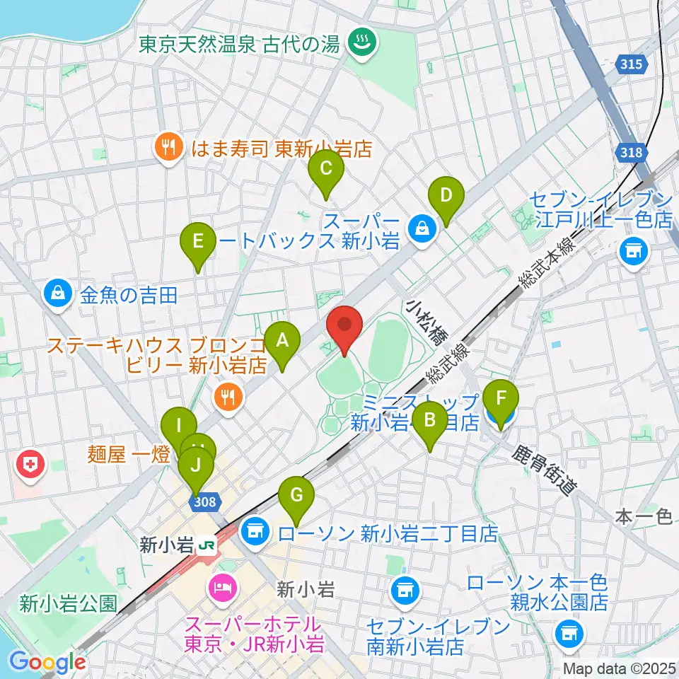 東新小岩運動場 野球場周辺のコンビニエンスストア一覧地図