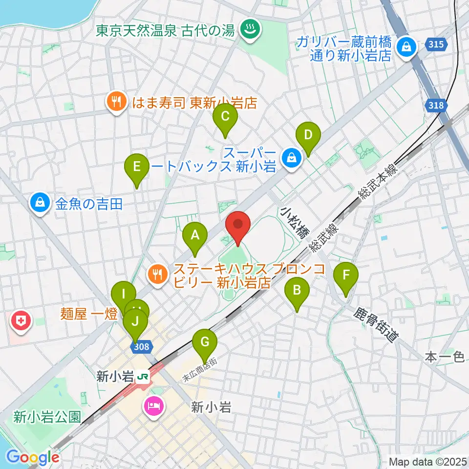 東新小岩運動場 野球場周辺のコンビニエンスストア一覧地図