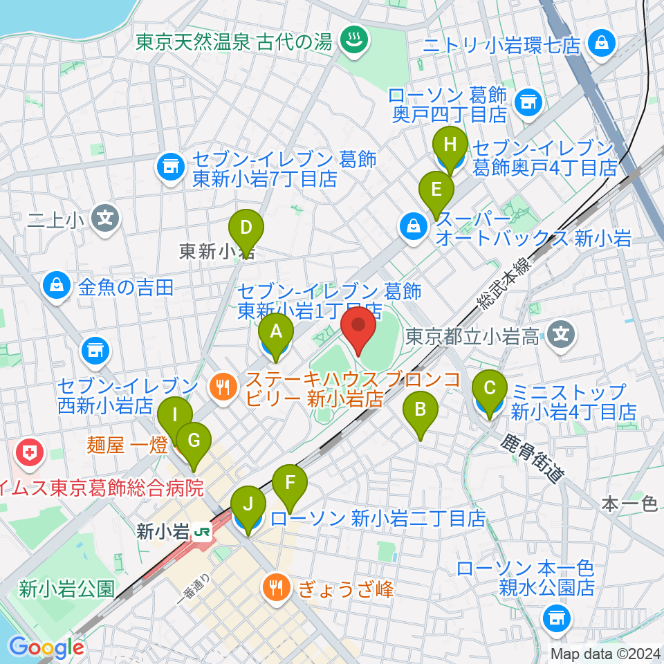 東新小岩運動場 陸上競技場周辺のコンビニエンスストア一覧地図