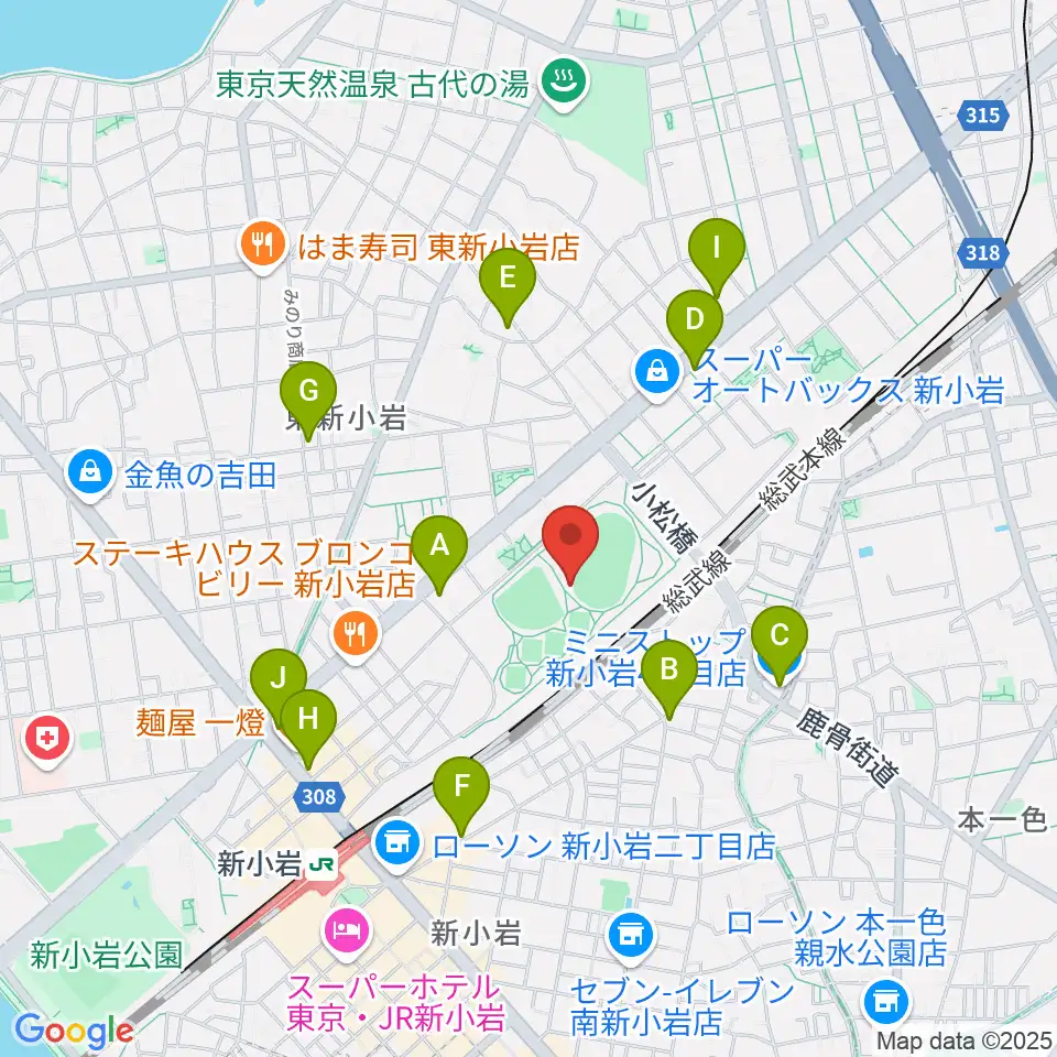 東新小岩運動場 陸上競技場周辺のコンビニエンスストア一覧地図