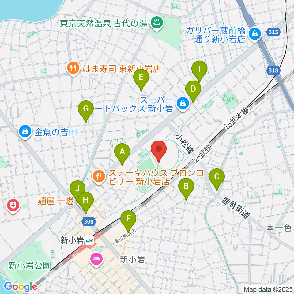 東新小岩運動場 陸上競技場周辺のコンビニエンスストア一覧地図