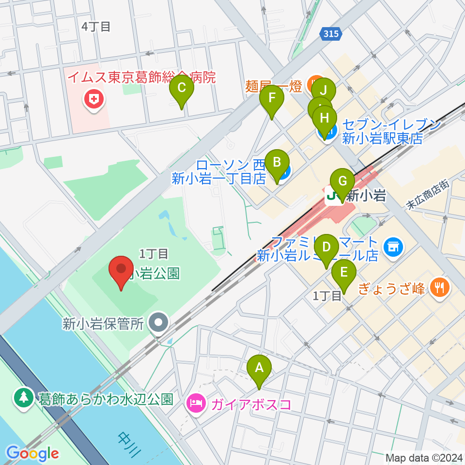 新小岩公園野球場周辺のコンビニエンスストア一覧地図