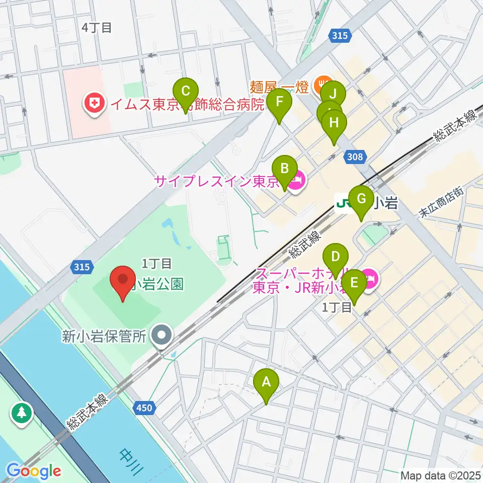 新小岩公園野球場周辺のコンビニエンスストア一覧地図
