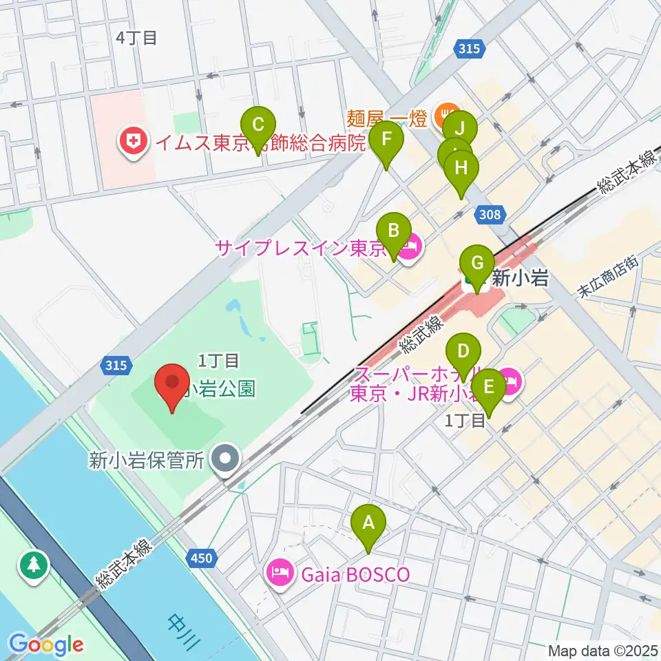 新小岩公園野球場周辺のコンビニエンスストア一覧地図