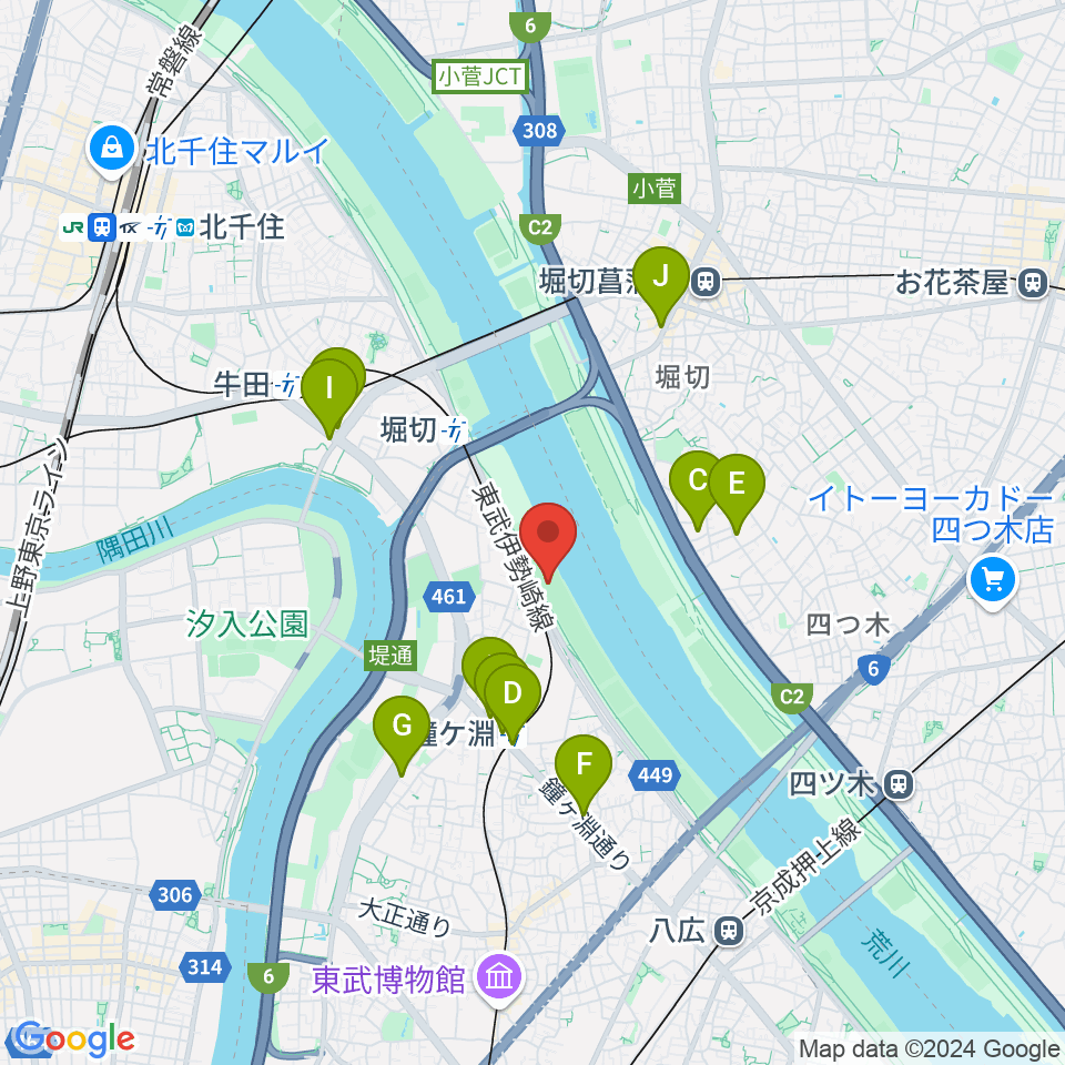 鐘淵野球場周辺のコンビニエンスストア一覧地図