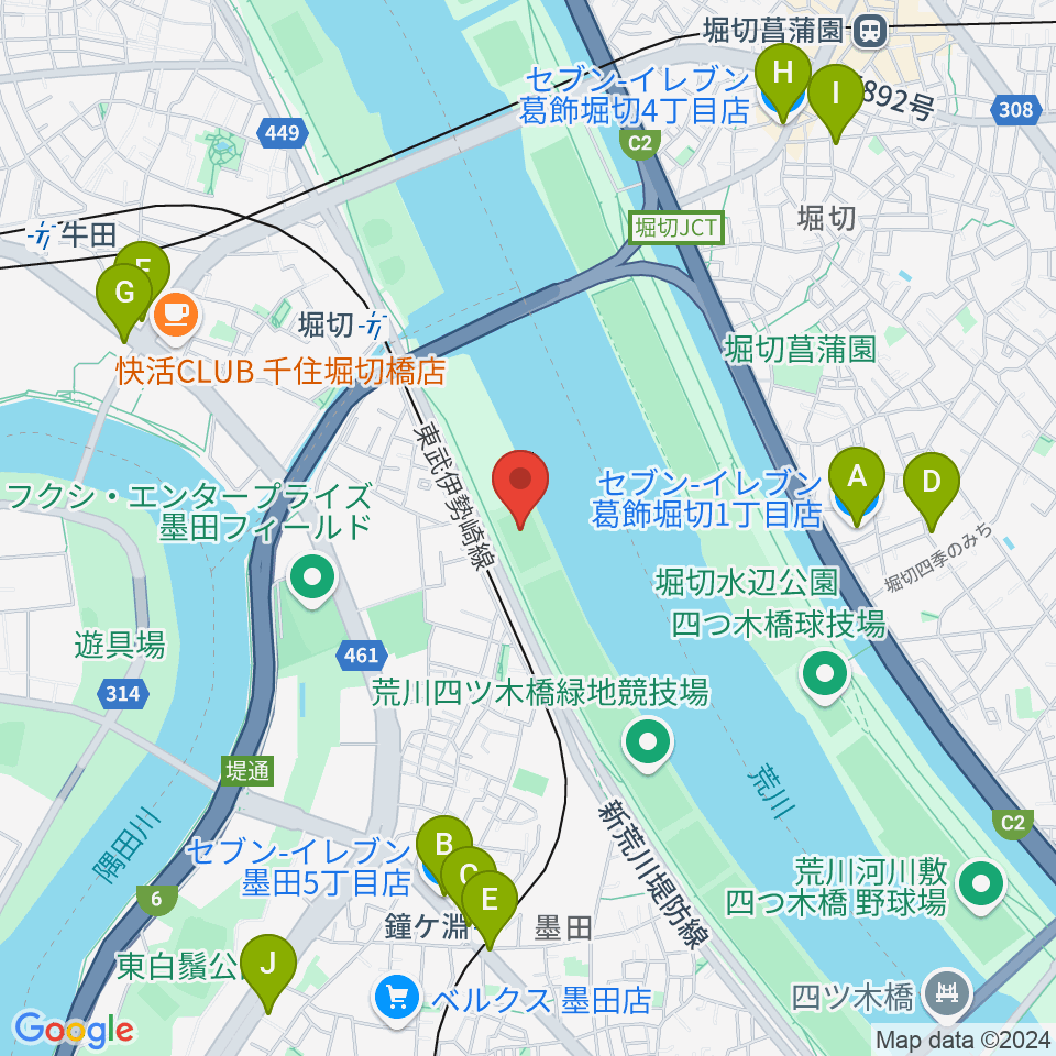 鐘淵球技場周辺のコンビニエンスストア一覧地図