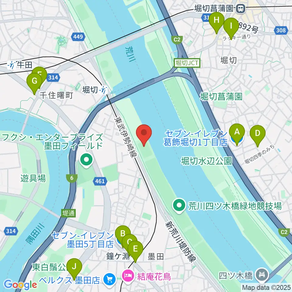 鐘淵球技場周辺のコンビニエンスストア一覧地図
