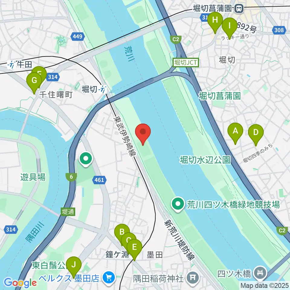 鐘淵球技場周辺のコンビニエンスストア一覧地図