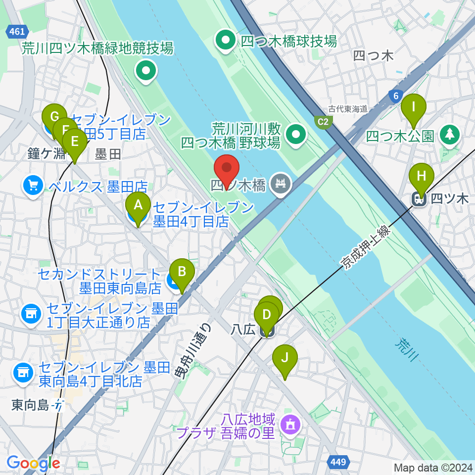 墨田野球場周辺のコンビニエンスストア一覧地図