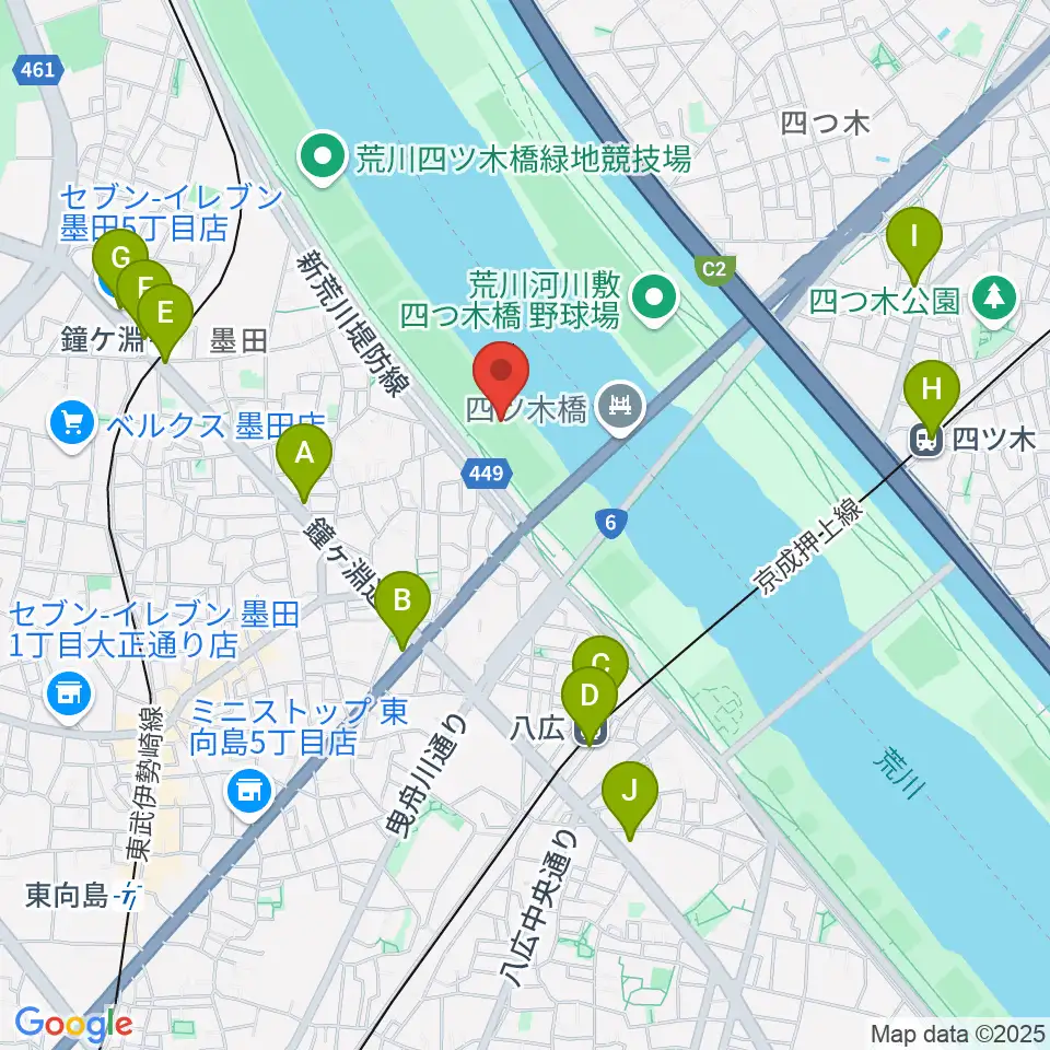 墨田野球場周辺のコンビニエンスストア一覧地図
