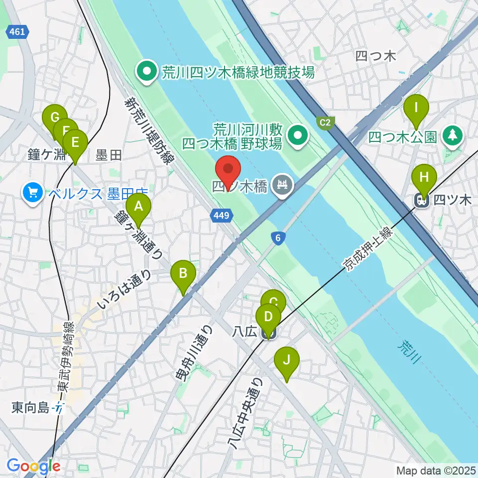 墨田野球場周辺のコンビニエンスストア一覧地図
