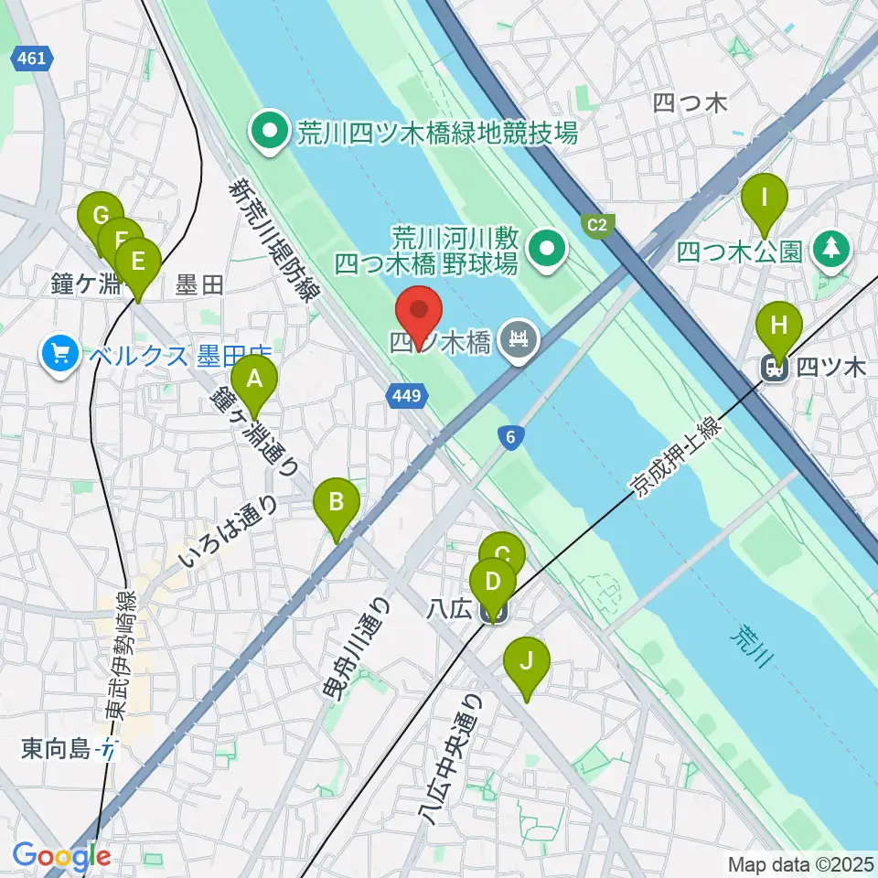 墨田野球場周辺のコンビニエンスストア一覧地図