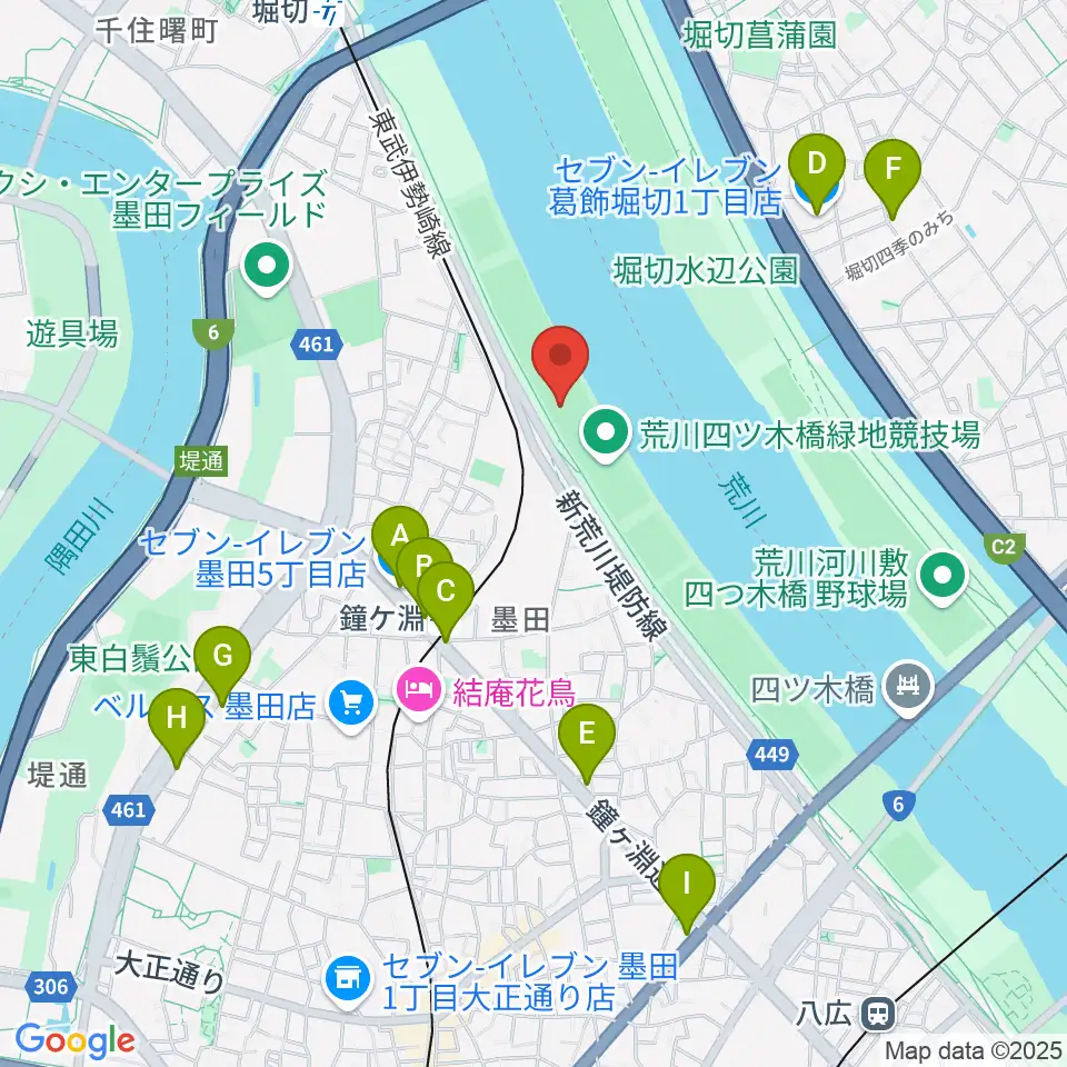 荒川四ツ木橋緑地野球場周辺のコンビニエンスストア一覧地図
