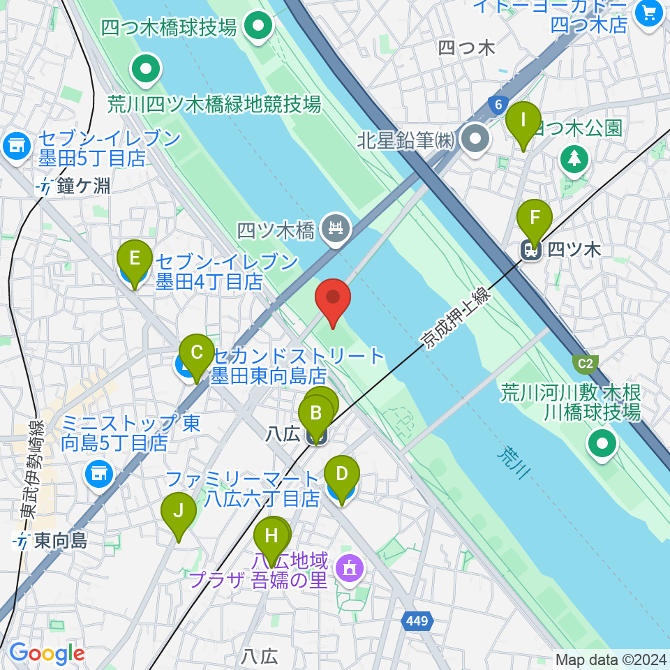 八広野球場周辺のコンビニエンスストア一覧地図