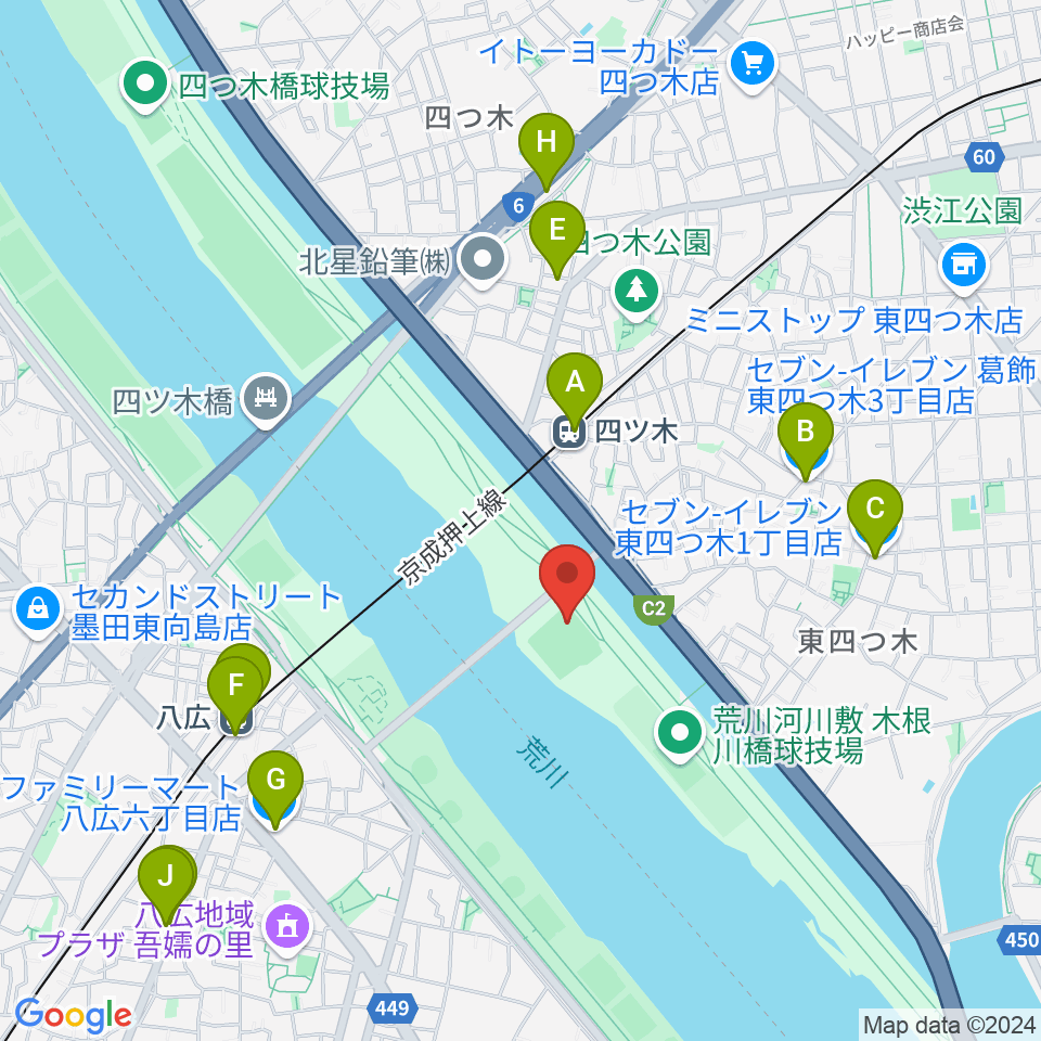 木根川橋野球場周辺のコンビニエンスストア一覧地図