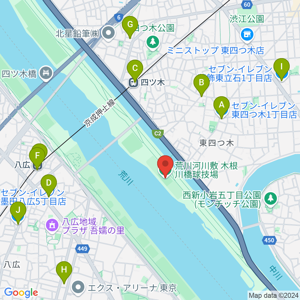 木根川橋球技場周辺のコンビニエンスストア一覧地図