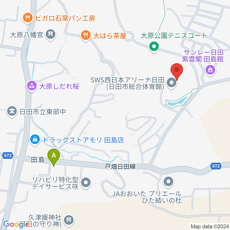 SWS西日本アリーナ日田周辺のコンビニエンスストア一覧地図